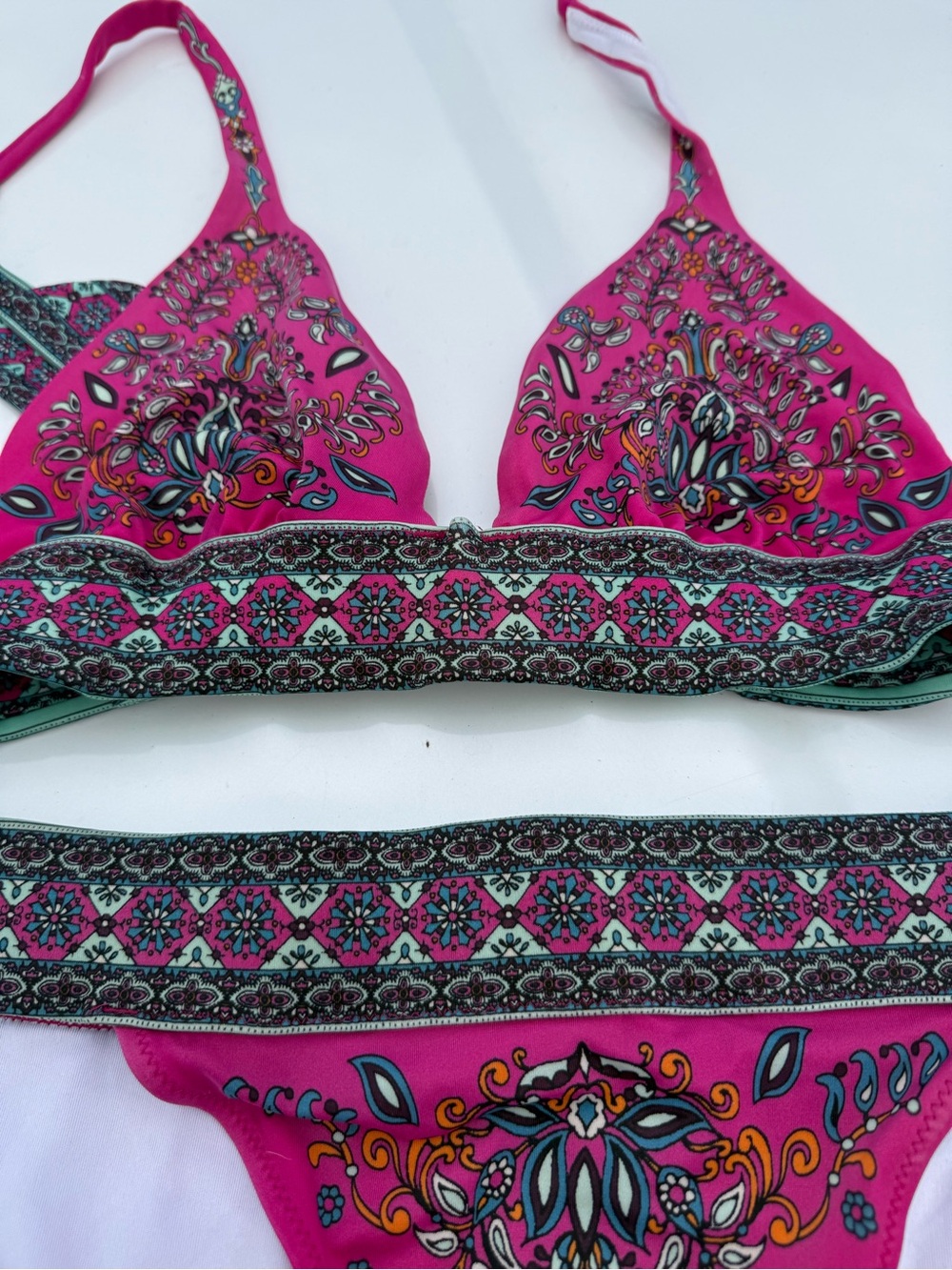 Victoria's Secret Magenta Printed Bikini Set with Teal Accents